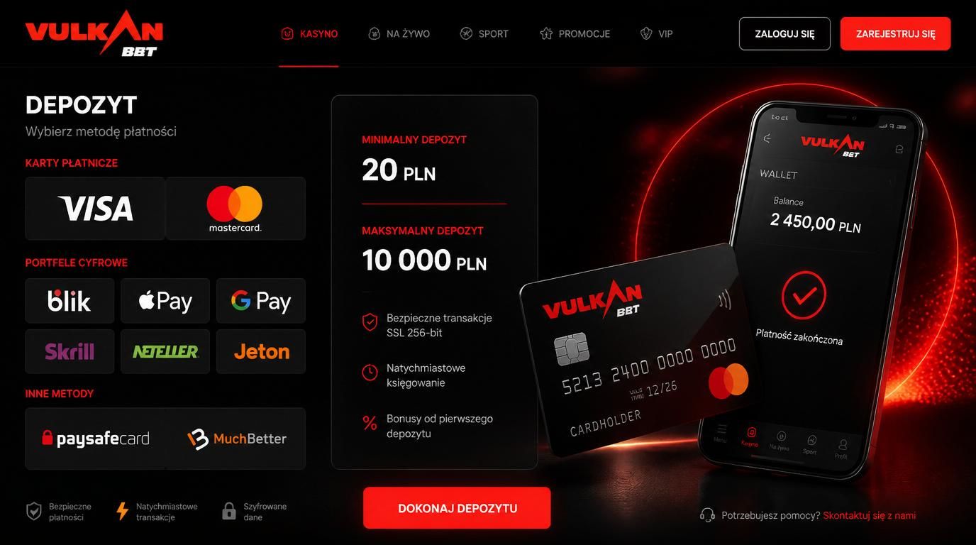 Logotypy Visa, Mastercard i e-walletów z widocznymi limitami depozytów